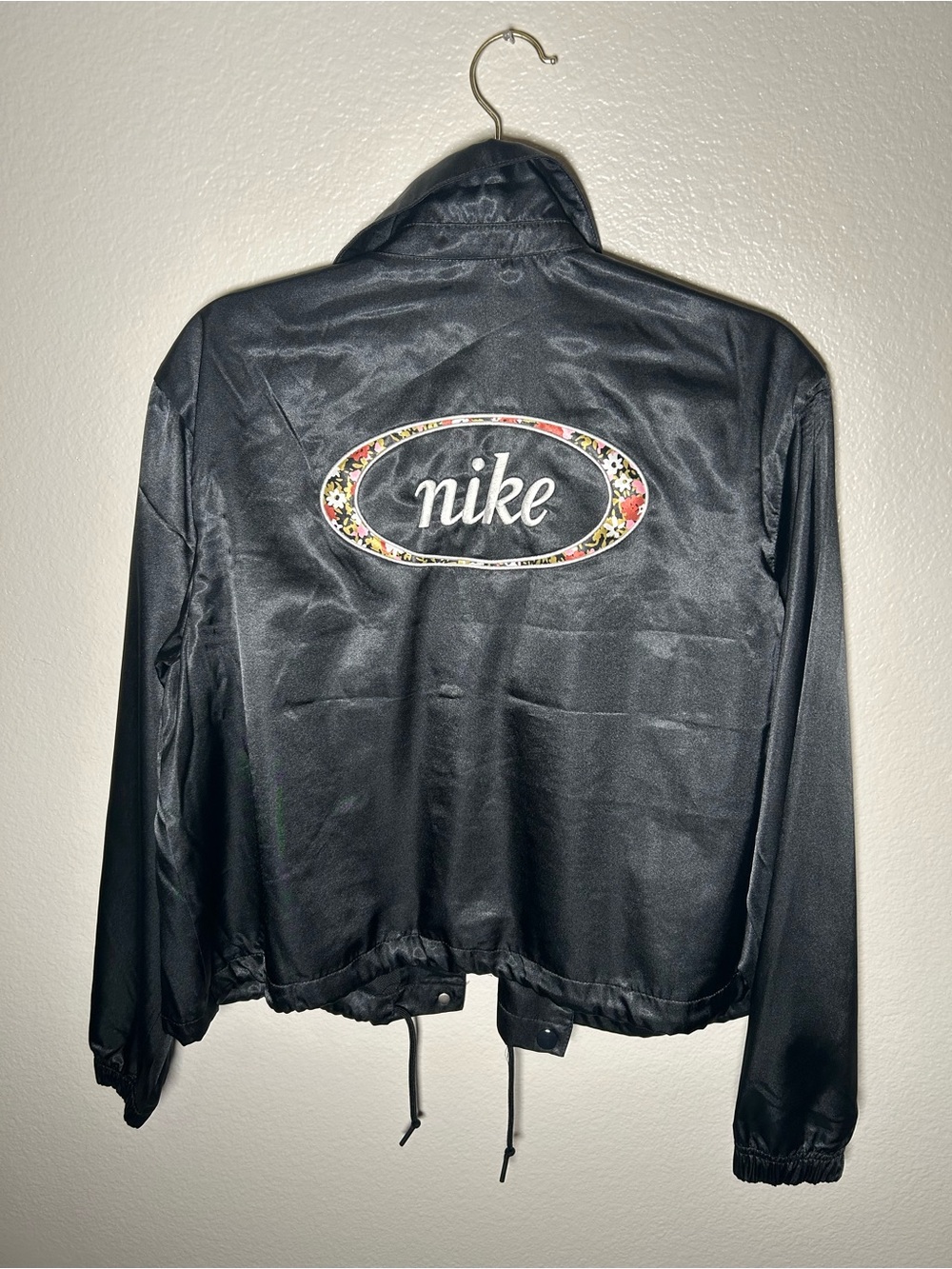 Nike Black Bomber Jacket with Floral Logo Oval